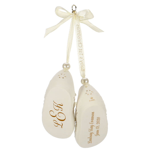 Baby’s First Christmas Monogram Booties Porcelain Personalized Ornament, Custom Text