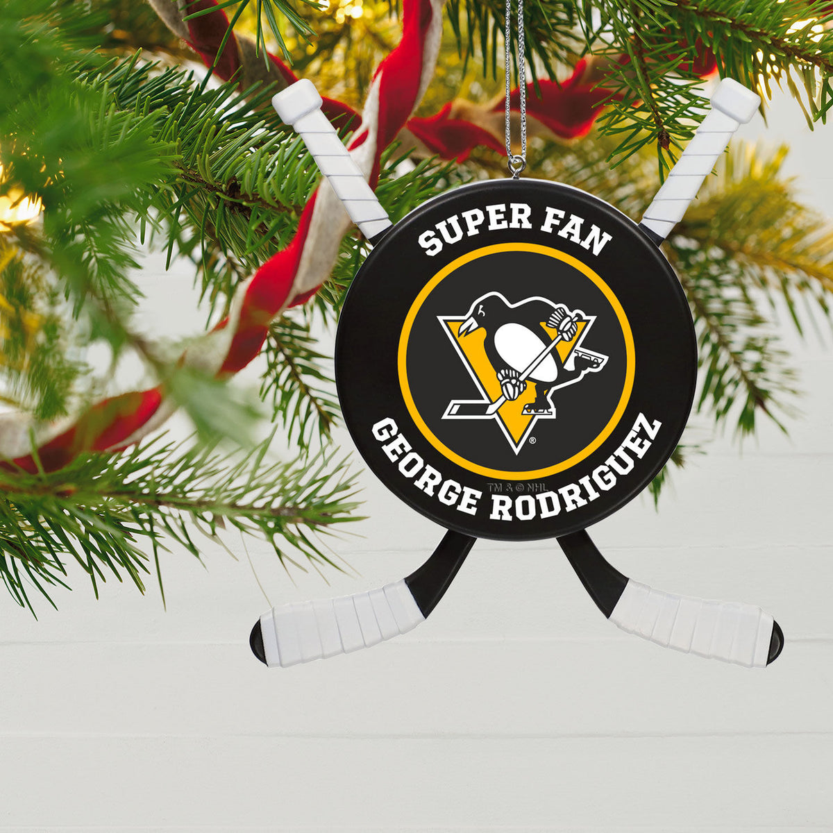 NHL Pittsburgh Penguins® Hockey Personalized Ornament, Custom Text