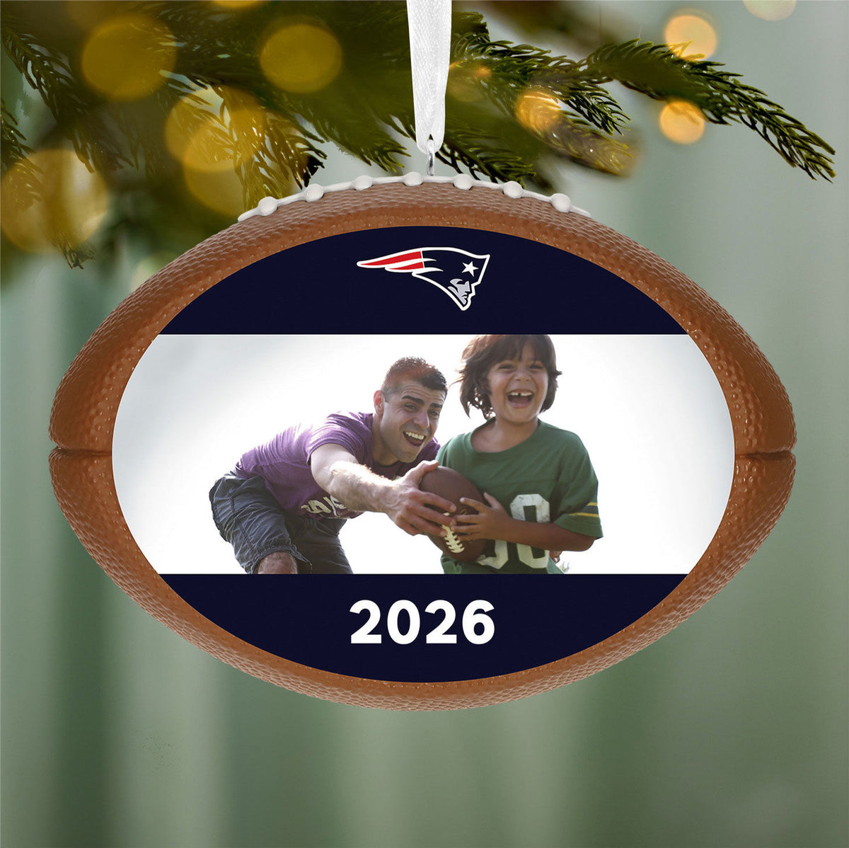 NFL New England Patriots Football Personalized Ornament, Custom Photo and Text