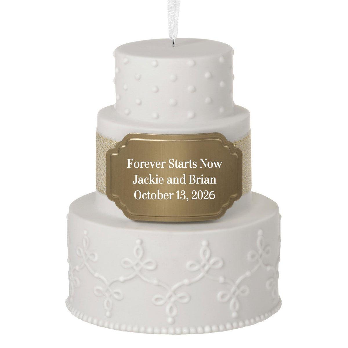 Wedding Cake Ceramic Personalized Ornament, Custom Text
