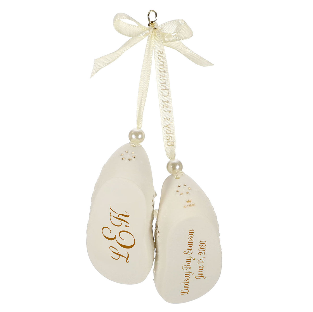 Baby’s First Christmas Monogram Booties Porcelain Personalized Ornament, Custom Text