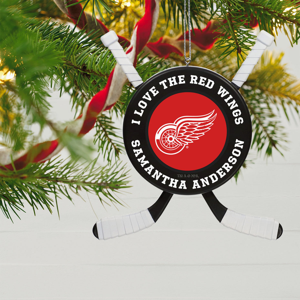 NHL Detroit Red Wings® Hockey Personalized Ornament, Custom Text