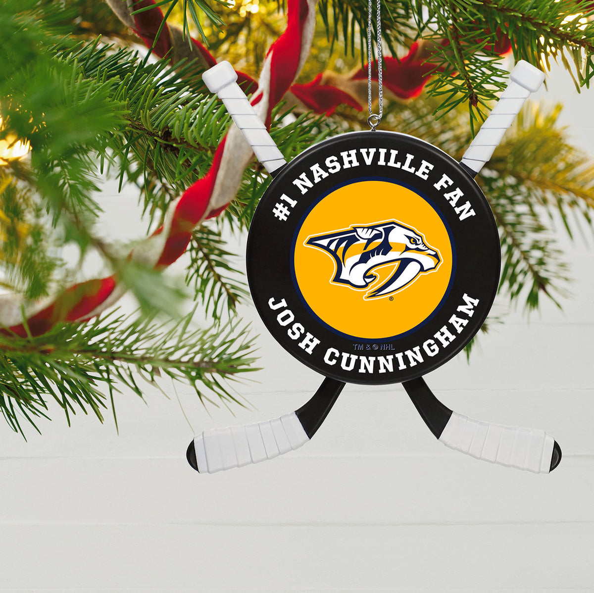 NHL Nashville Predators® Hockey Personalized Ornament, Custom Text