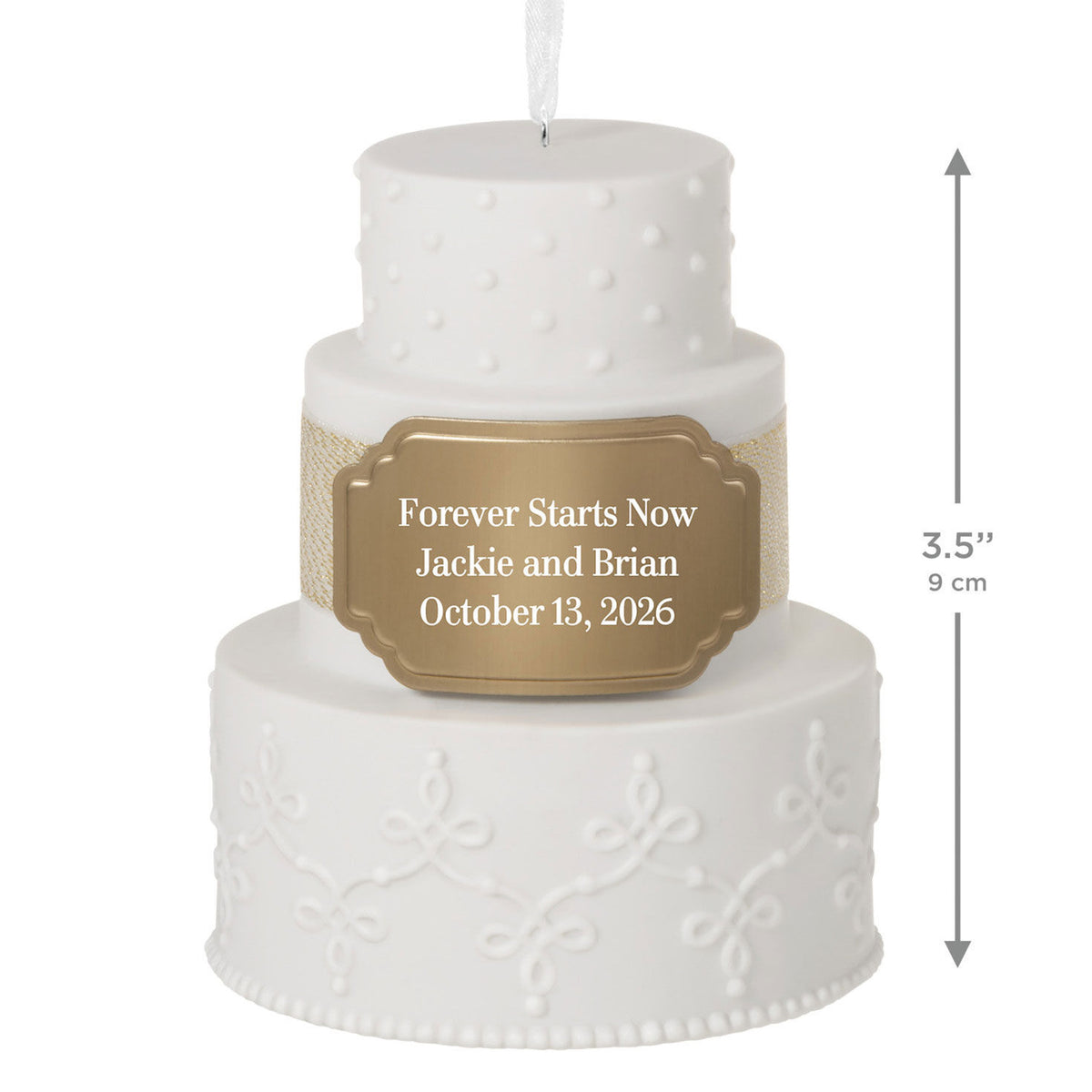 Wedding Cake Ceramic Personalized Ornament, Custom Text